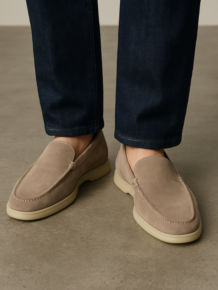 Eleganter Beige Herren Loafer aus Echtem Wildleder
