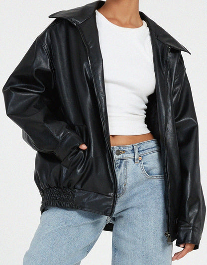 Sophia | Oversized PU-Lederjacke Damen – Modischer Look, Hochwertiges Kunstleder