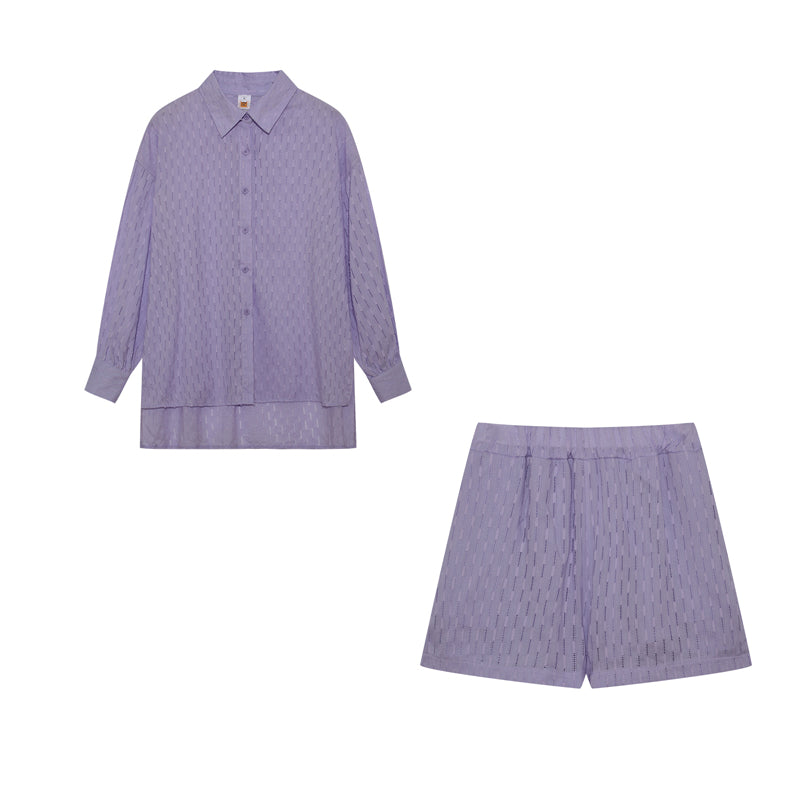 Leichter Zweiteiler aus Baumwollmix – Oversize Bluse & Shorts für Damen