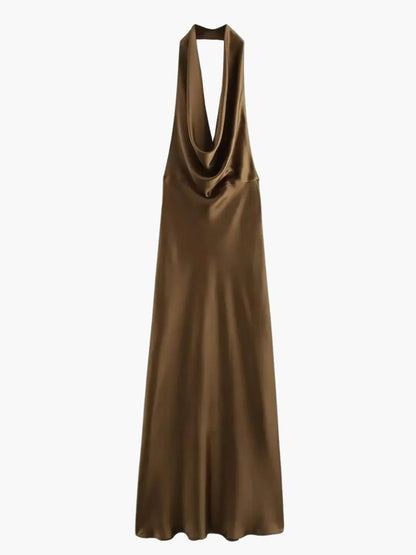 Sophia | Satin-Maxikleid mit Wasserfallkragen