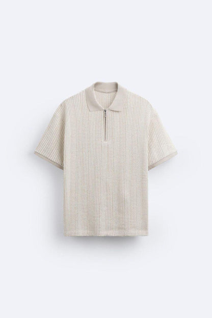 Strukturiertes Strick-Polo mit Reißverschluss