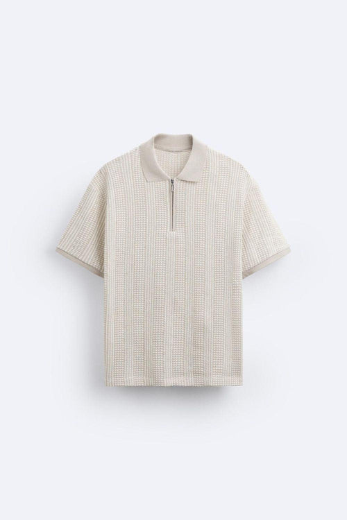 Strukturiertes Strick-Polo mit Reißverschluss
