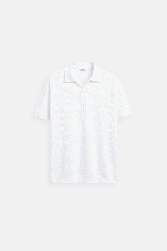 Weißes Strick-Poloshirt mit Strukturmuster