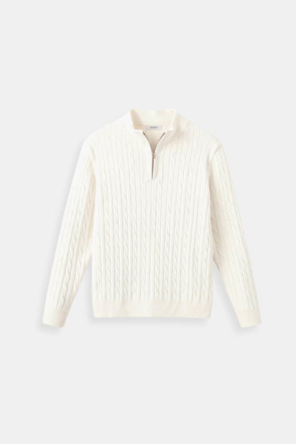 Eleganter Zopfstrickpullover mit Reißverschluss