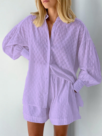 Leichter Zweiteiler aus Baumwollmix – Oversize Bluse & Shorts für Damen