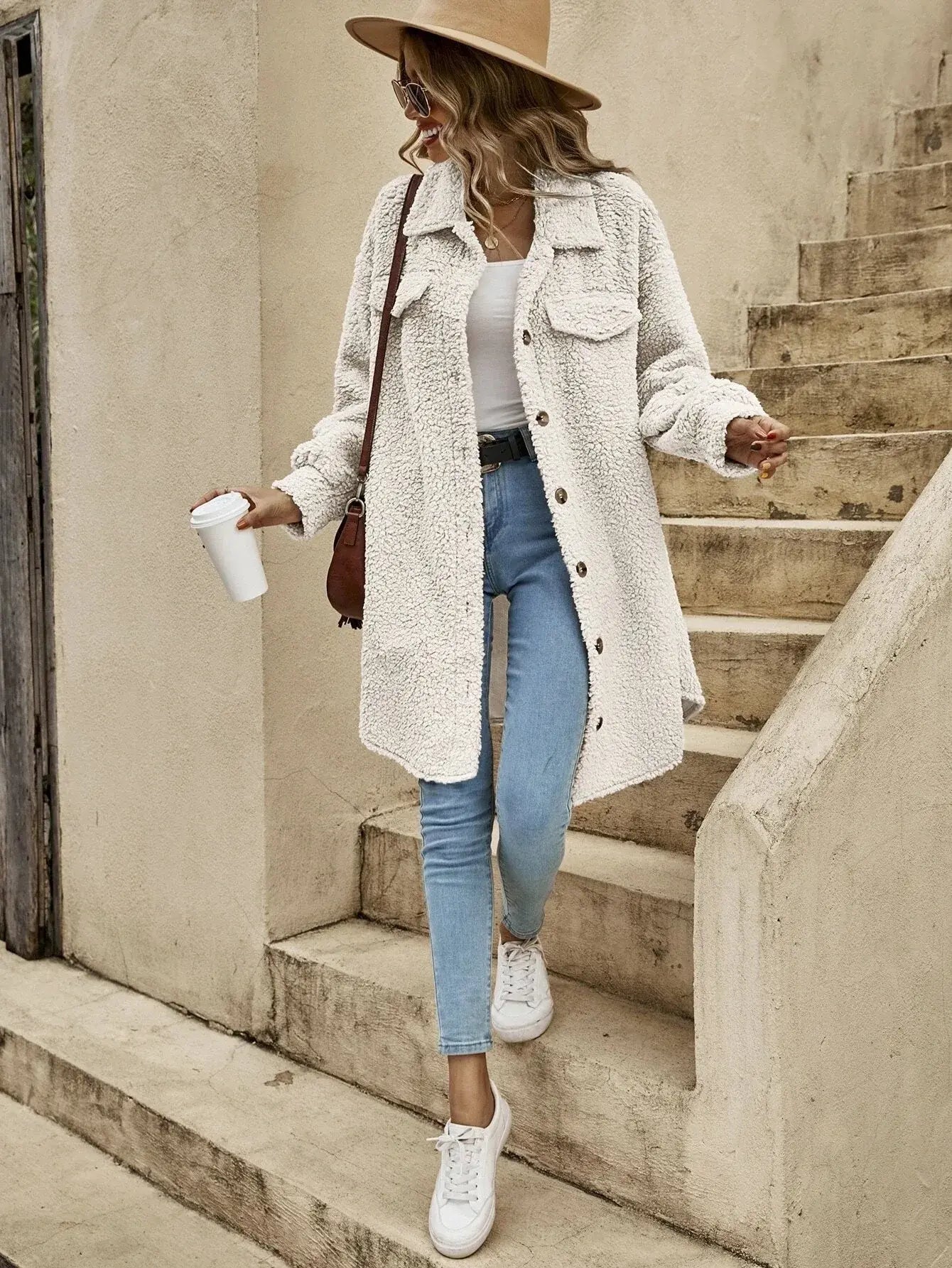 Halie | Bequeme Teddy-Jacke mit Knopfleiste & Brusttaschen