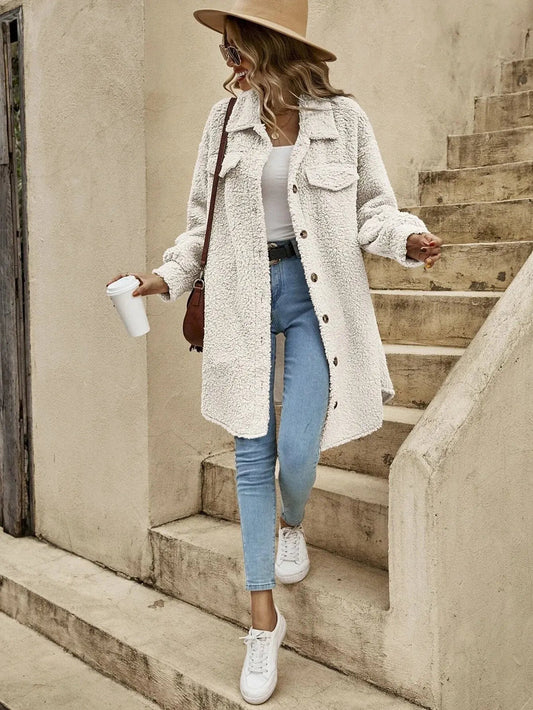Halie | Bequeme Teddy-Jacke mit Knopfleiste & Brusttaschen