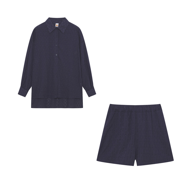 Leichter Zweiteiler aus Baumwollmix – Oversize Bluse & Shorts für Damen
