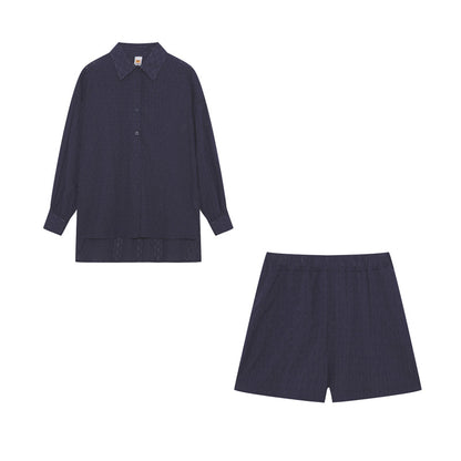 Leichter Zweiteiler aus Baumwollmix – Oversize Bluse & Shorts für Damen