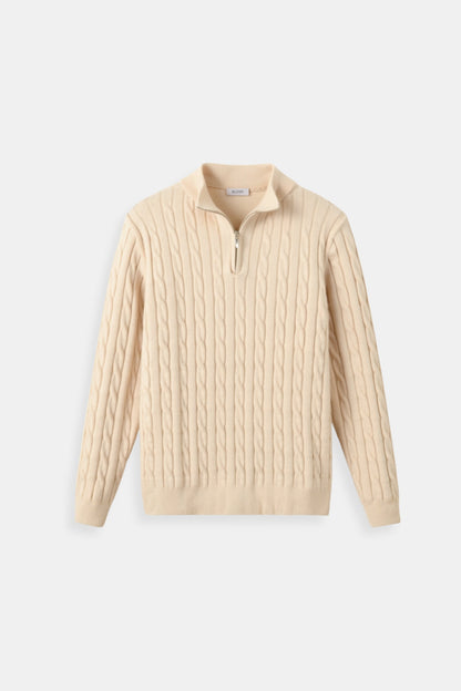 Eleganter Zopfstrickpullover mit Reißverschluss