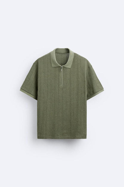 Strukturiertes Strick-Polo mit Reißverschluss