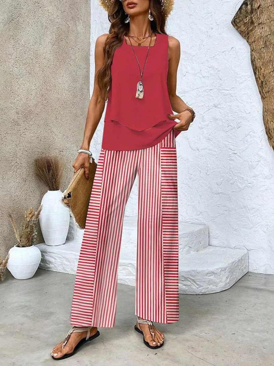 Zweiteiler-Set mit ärmellosem Top & weiter Hose – Sommerlook