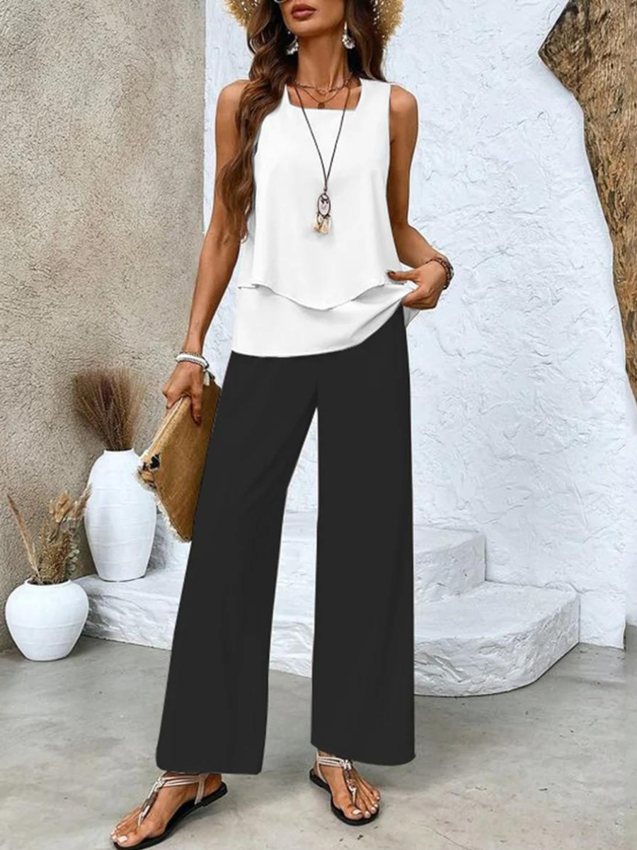 Zweiteiler-Set mit ärmellosem Top & weiter Hose – Sommerlook