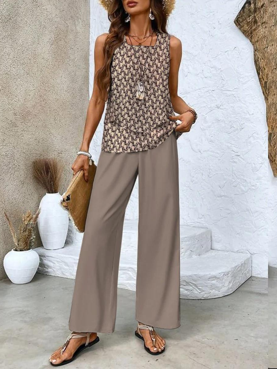 Zweiteiler-Set mit ärmellosem Top & weiter Hose – Sommerlook