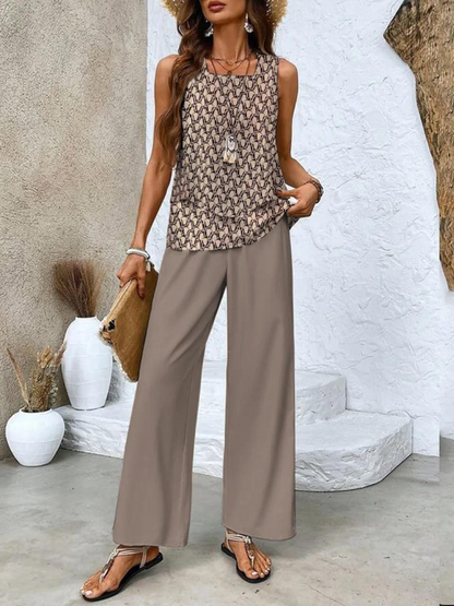 Zweiteiler-Set mit ärmellosem Top & weiter Hose – Sommerlook