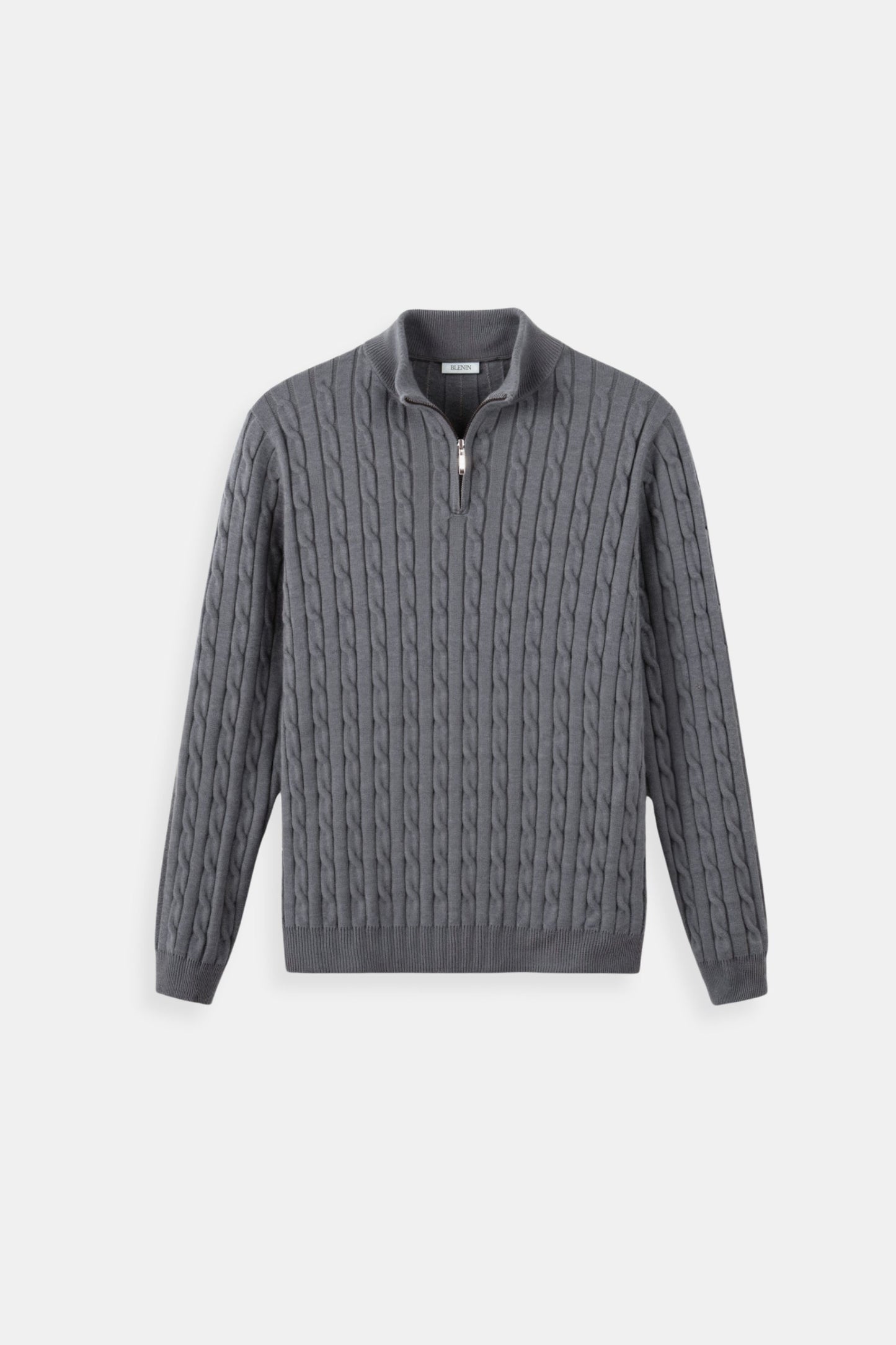 Eleganter Zopfstrickpullover mit Reißverschluss