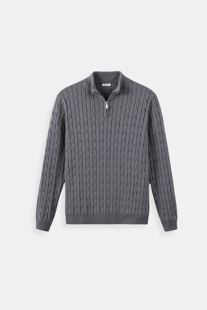 Eleganter Zopfstrickpullover mit Reißverschluss