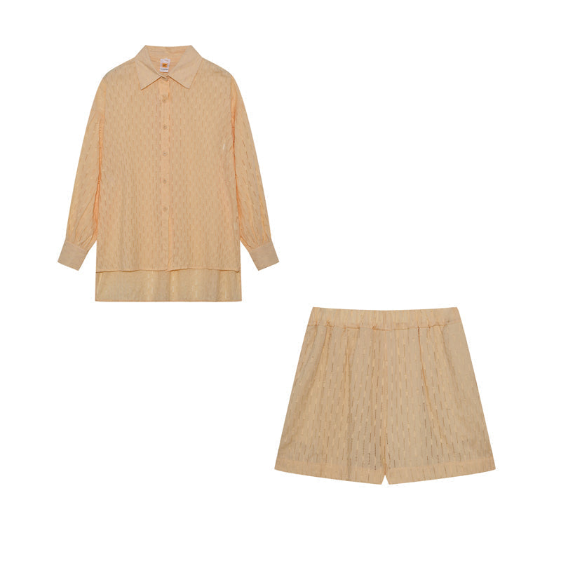Leichter Zweiteiler aus Baumwollmix – Oversize Bluse & Shorts für Damen
