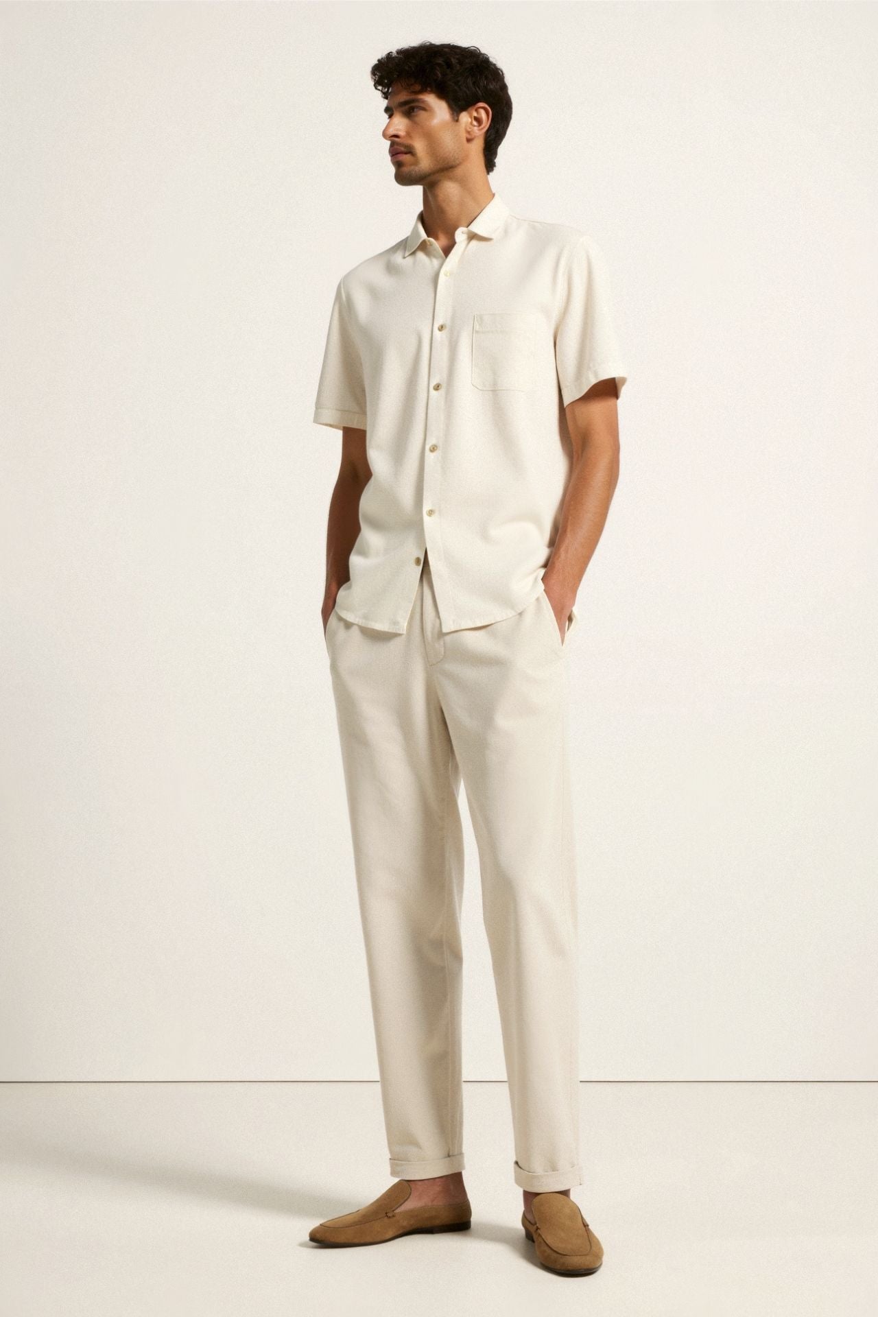 Killian | Beige Herren-Hose mit elastischem Bund und Knopfverschluss