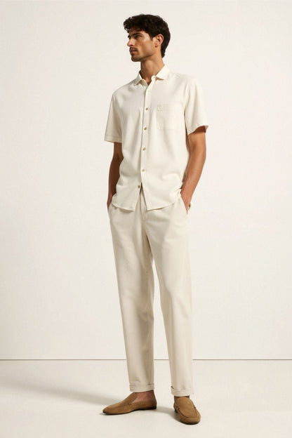 Killian | Beige Herren-Hose mit elastischem Bund und Knopfverschluss