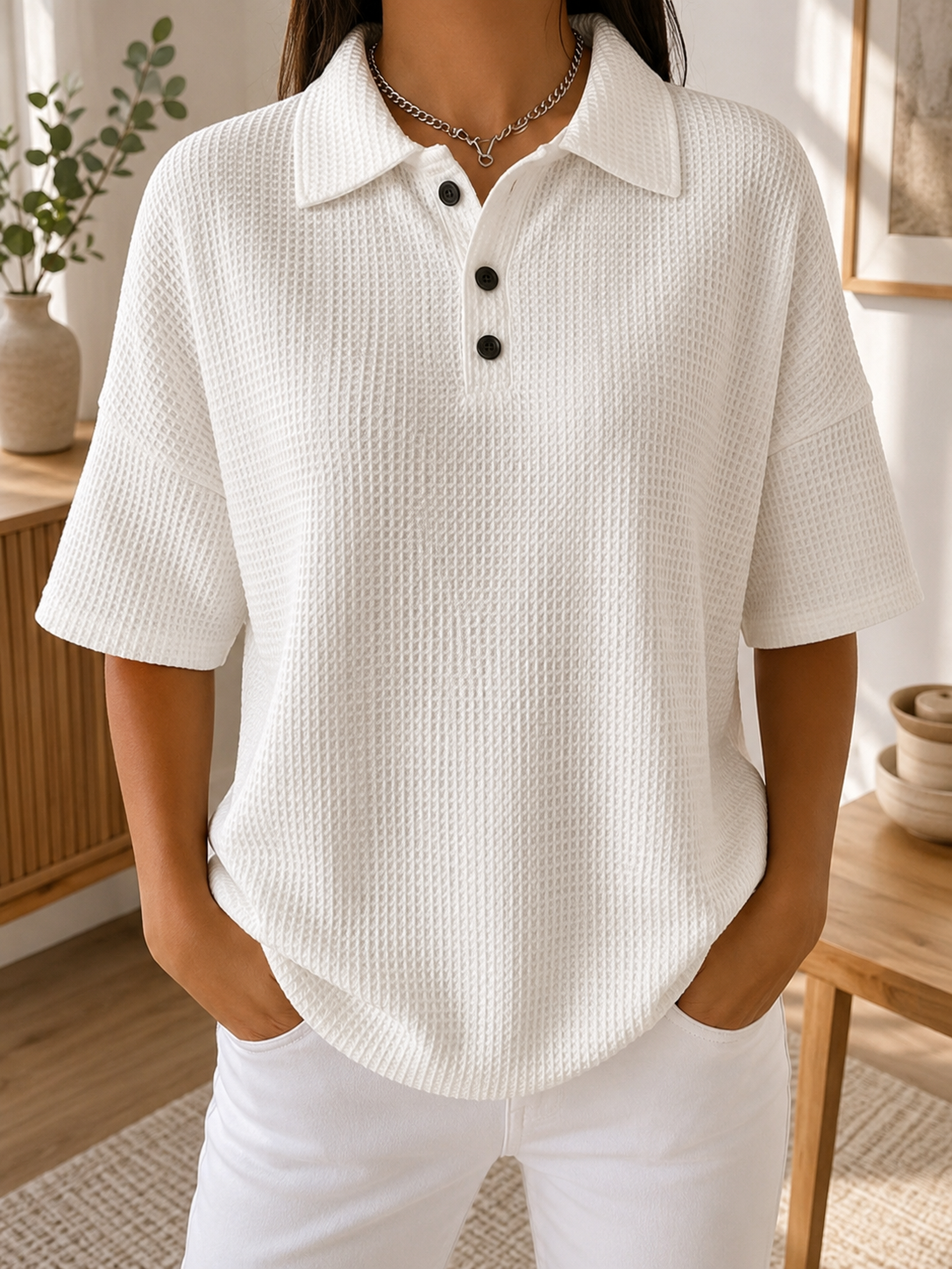 Paula™| Lockeres Poloshirt mit Waffelstruktur