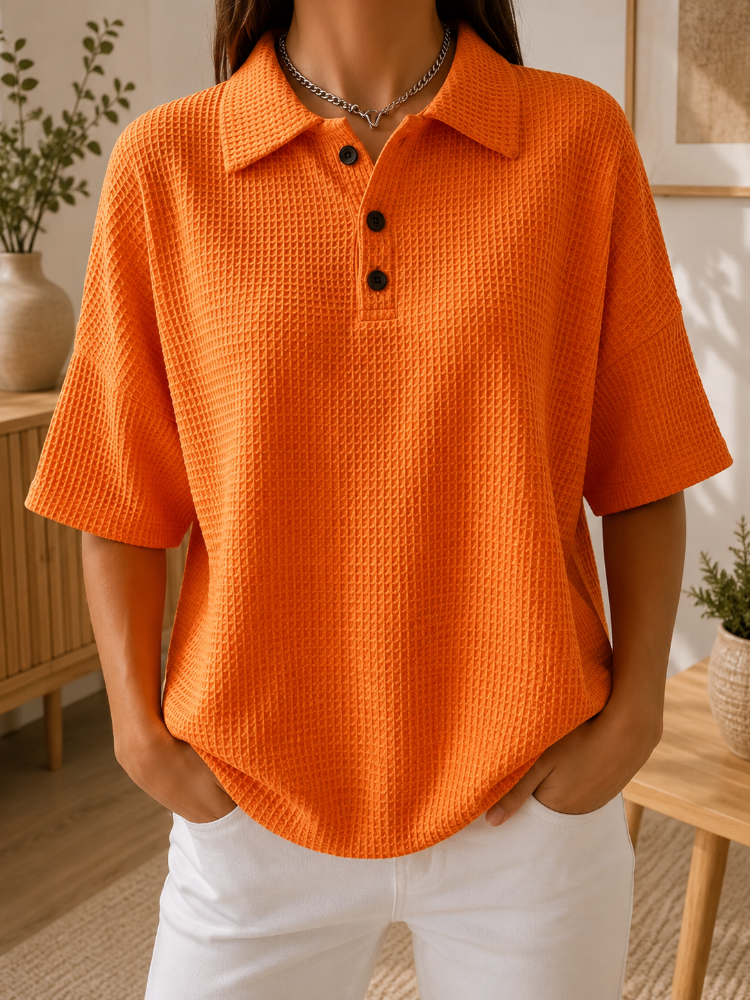 Paula™| Lockeres Poloshirt mit Waffelstruktur