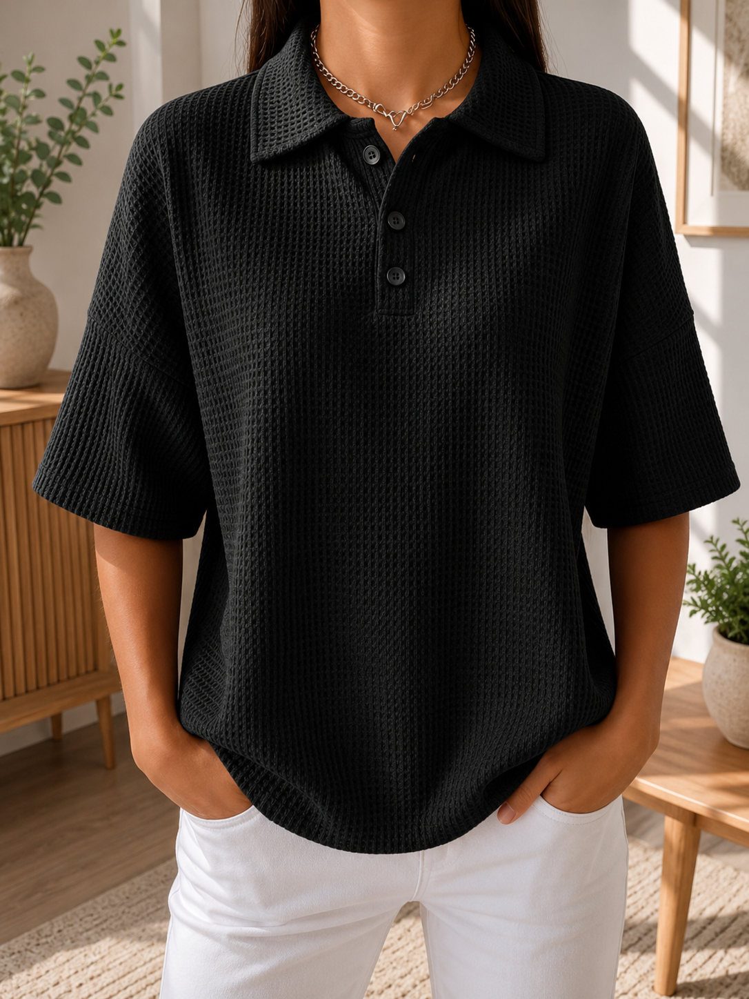 Paula™| Lockeres Poloshirt mit Waffelstruktur
