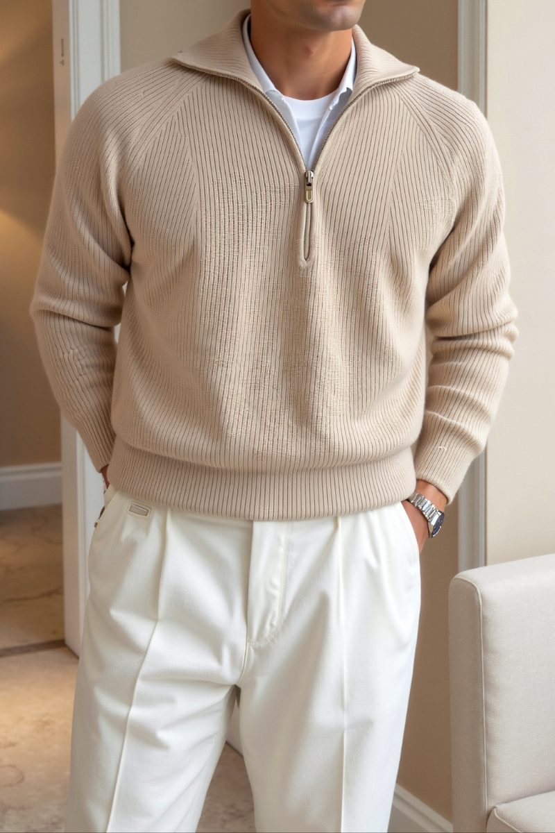 Strickpullover mit Reißverschlusskragen – Stilvoll & Bequem