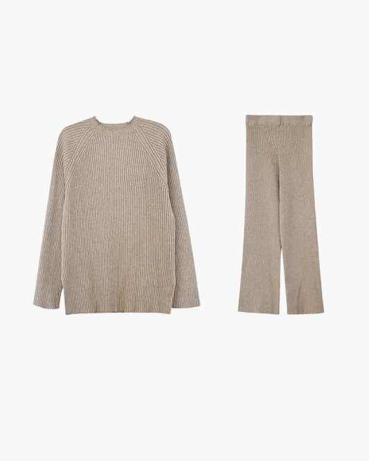Camila | Rippenstrick Weites Bein Schlaghosen & Pullover Zweiteilig Lounge-Set