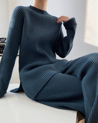 Camila | Rippenstrick Weites Bein Schlaghosen & Pullover Zweiteilig Lounge-Set