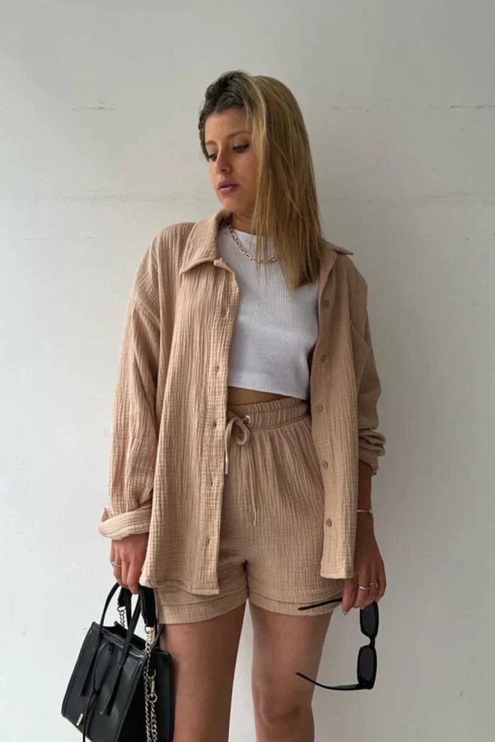 Lässiges 2-Teiler Damen Set – Oversize Hemd & Shorts aus Musselin | Zendoo.de