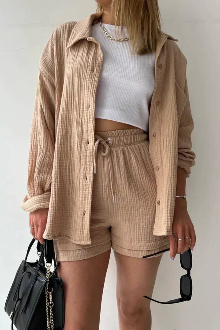 Lässiges 2-Teiler Damen Set – Oversize Hemd & Shorts aus Musselin | Zendoo.de