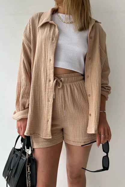 Lässiges 2-Teiler Damen Set – Oversize Hemd & Shorts aus Musselin | Zendoo.de