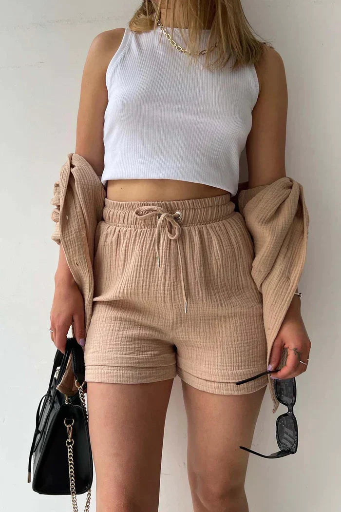 Lässiges 2-Teiler Damen Set – Oversize Hemd & Shorts aus Musselin | Zendoo.de
