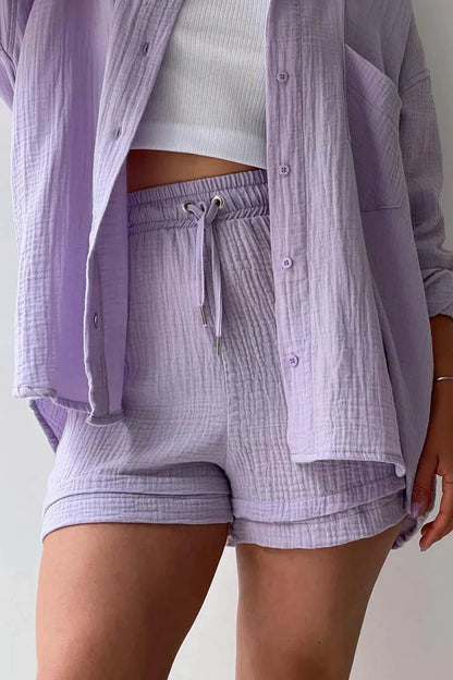 Lässiges 2-Teiler Damen Set – Oversize Hemd & Shorts aus Musselin | Zendoo.de