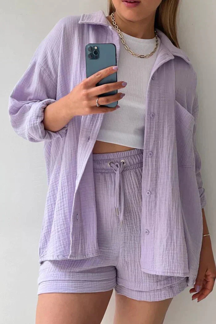 Lässiges 2-Teiler Damen Set – Oversize Hemd & Shorts aus Musselin | Zendoo.de