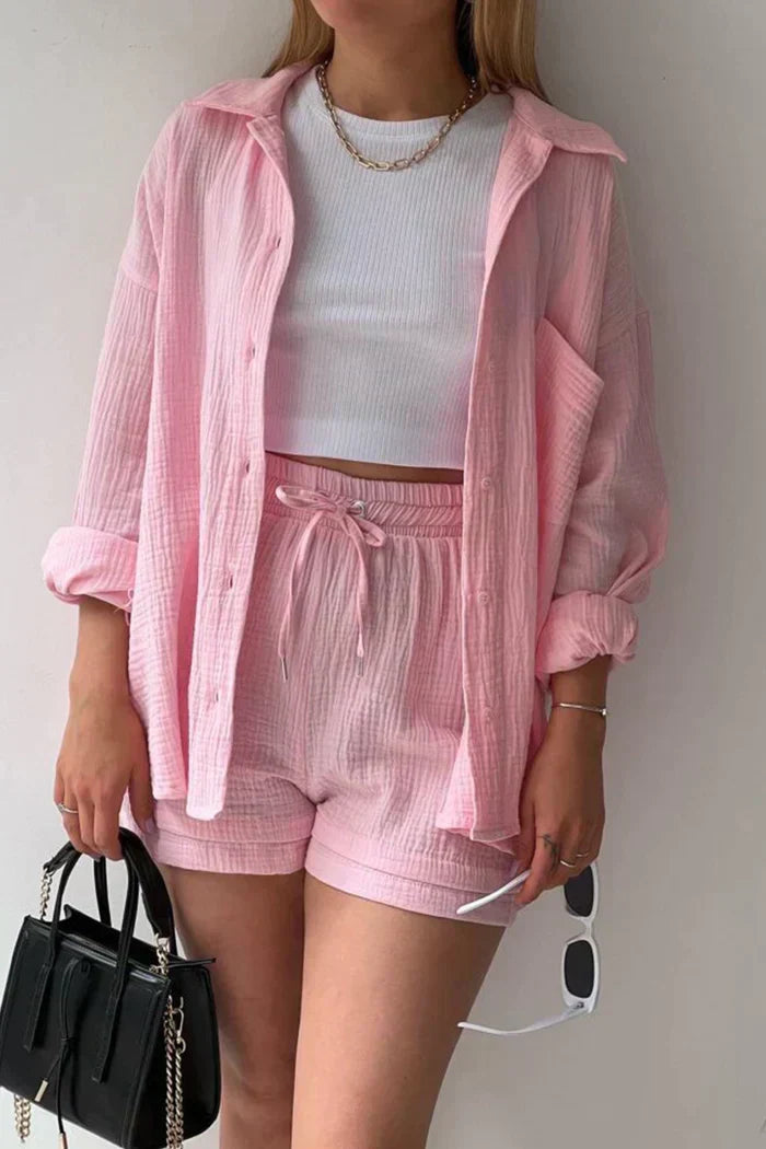Lässiges 2-Teiler Damen Set – Oversize Hemd & Shorts aus Musselin | Zendoo.de