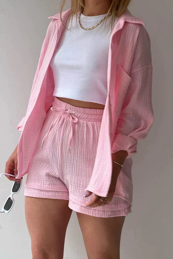 Lässiges 2-Teiler Damen Set – Oversize Hemd & Shorts aus Musselin | Zendoo.de