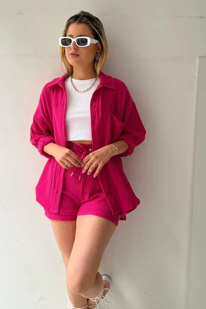 Lässiges 2-Teiler Damen Set – Oversize Hemd & Shorts aus Musselin | Zendoo.de