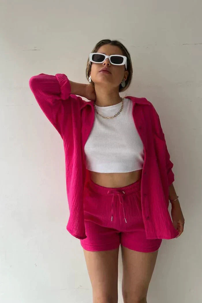 Lässiges 2-Teiler Damen Set – Oversize Hemd & Shorts aus Musselin | Zendoo.de
