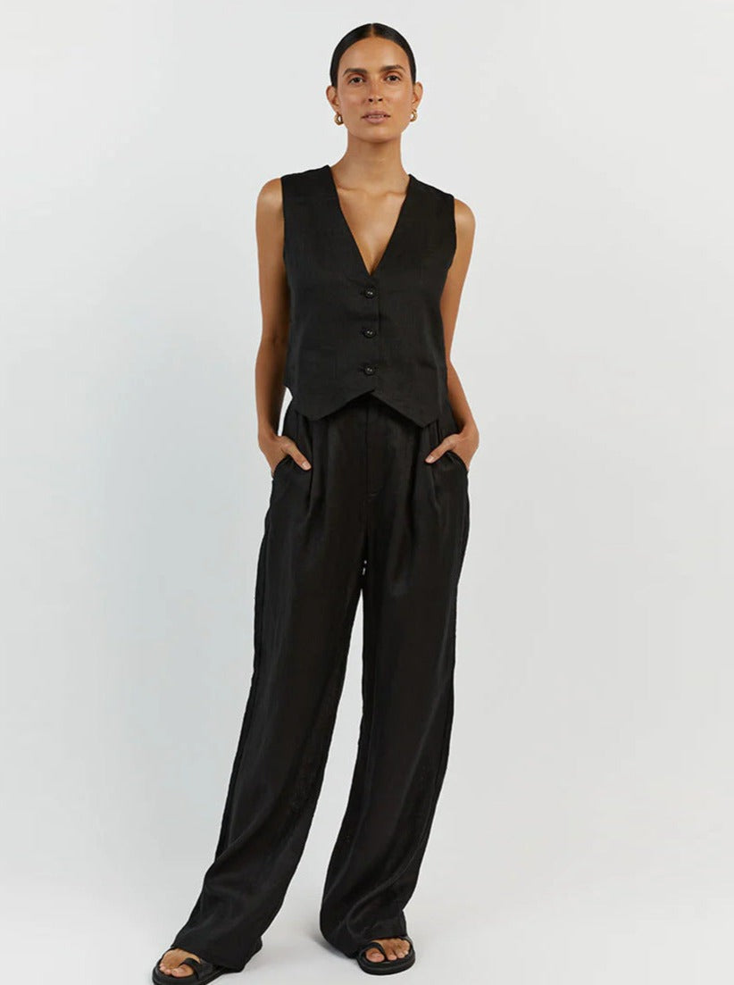 Mara | Elegantes Leinen-Set mit Weste & Weitbein-Hose