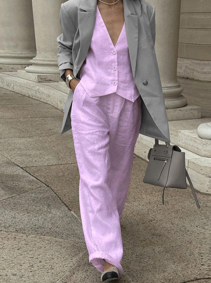 Mara | Elegantes Leinen-Set mit Weste & Weitbein-Hose
