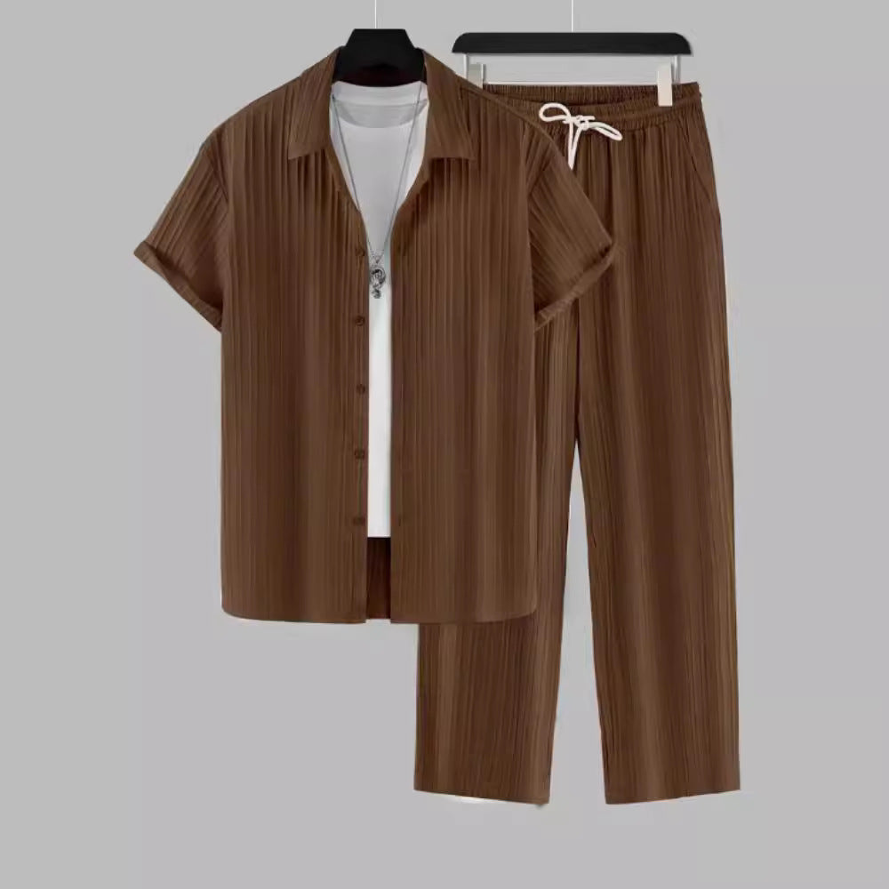 Elegantes Herren-Set in Plissee-Optik | Hemd & Lange Hose