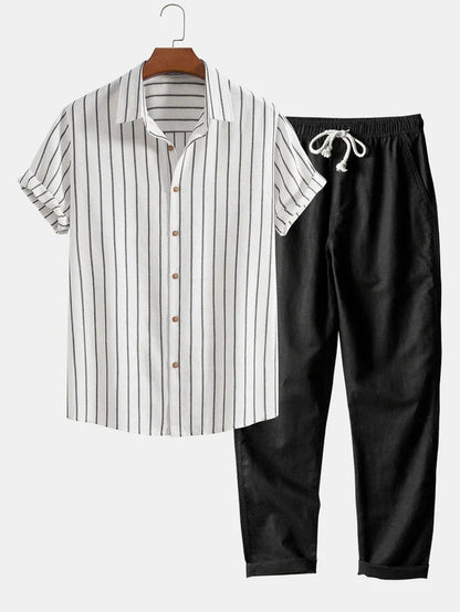 Stilvolles Herren Sommer-Set | Gestreiftes Hemd & Leinen-Mix Hose
