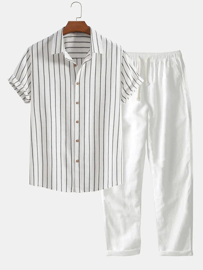 Stilvolles Herren Sommer-Set | Gestreiftes Hemd & Leinen-Mix Hose