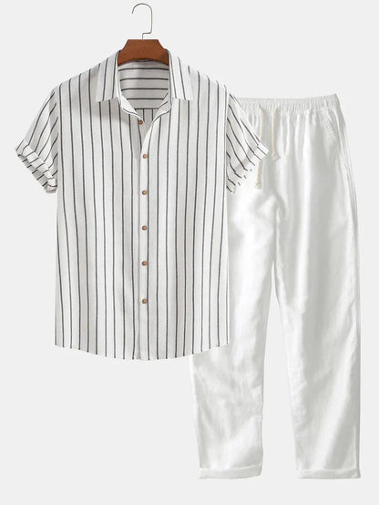 Stilvolles Herren Sommer-Set | Gestreiftes Hemd & Leinen-Mix Hose
