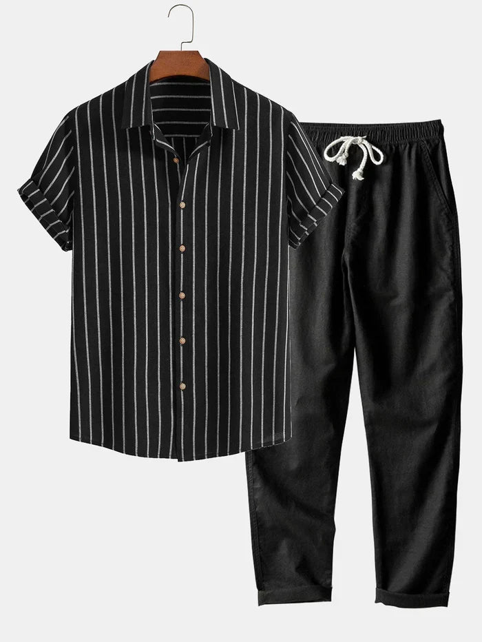 Stilvolles Herren Sommer-Set | Gestreiftes Hemd & Leinen-Mix Hose