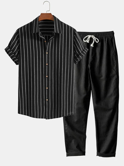 Stilvolles Herren Sommer-Set | Gestreiftes Hemd & Leinen-Mix Hose