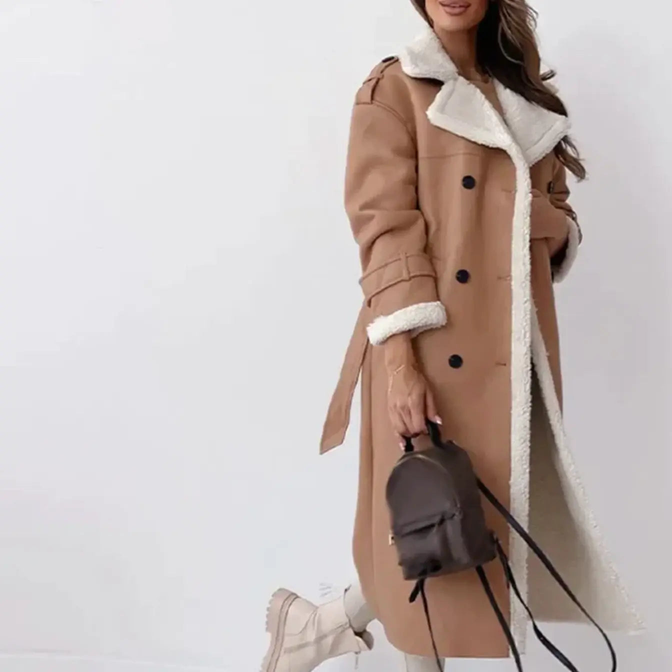 Luna | Lange klassische Jacke mit Fleece Fütterung und Teddykragen
