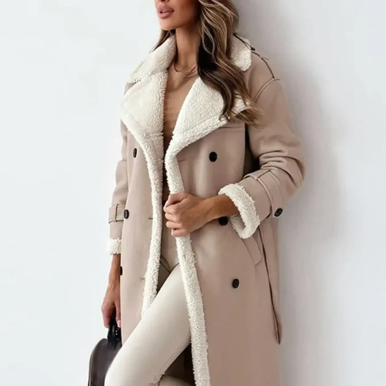 Luna | Lange klassische Jacke mit Fleece Fütterung und Teddykragen